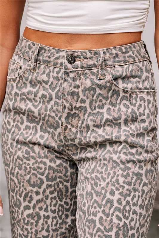 ElevateWell - Wholesale Jeans - Women's - High Waist Leopard Print Straight Leg Jeans0
