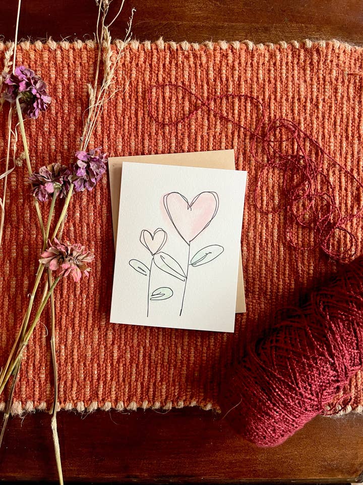 heart flower letterpress greeting card for wholesale by melon r. studio