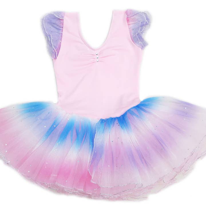 Rainbow Rhinestone Silver Trim Pink Ballet Dress for wholesale by Wenchoice