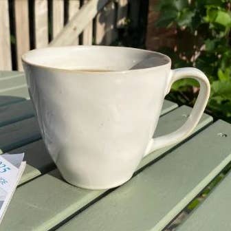 Ceramic Mug White Reactive Glaze Large coffee tea cup for wholesale by Rose Brown Interiors