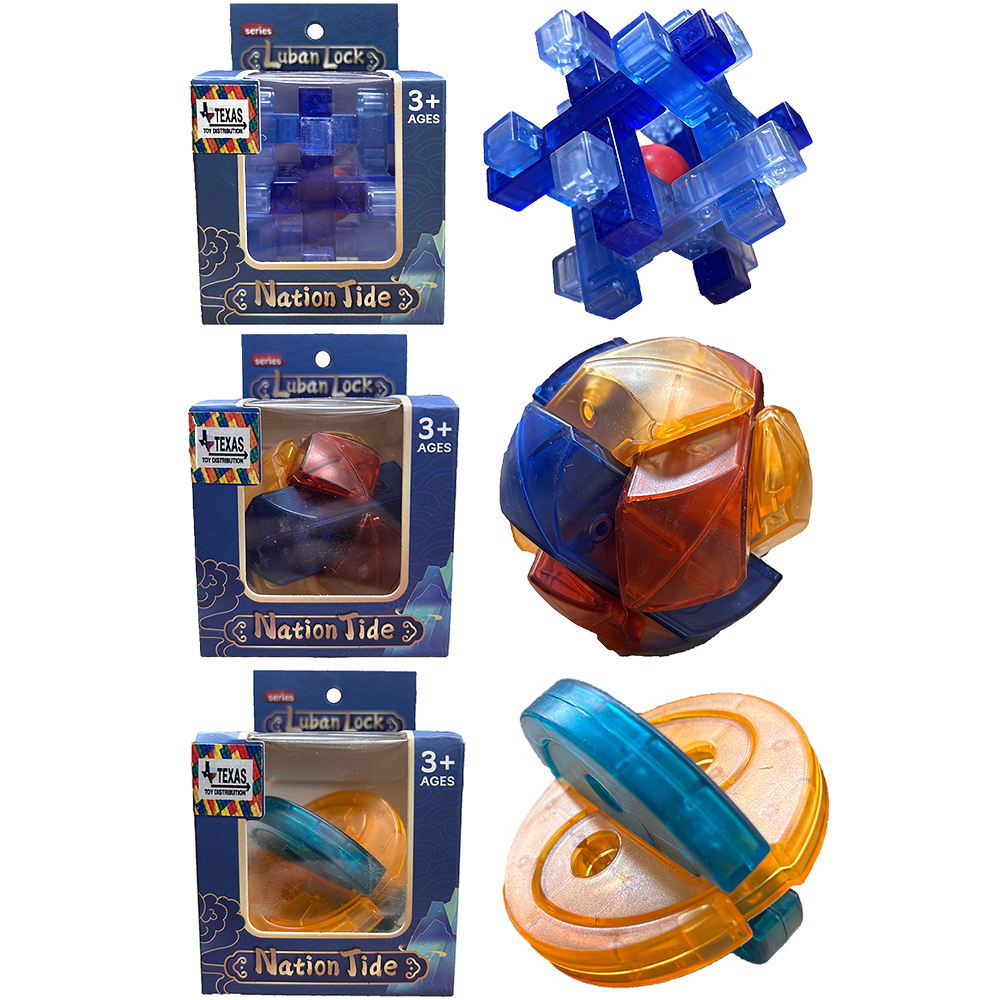 Texas Toy Distribution – wholesale Puzzle – Child – Colorful Lock Brain Teaser Puzzles in Peggable Window Boxes0