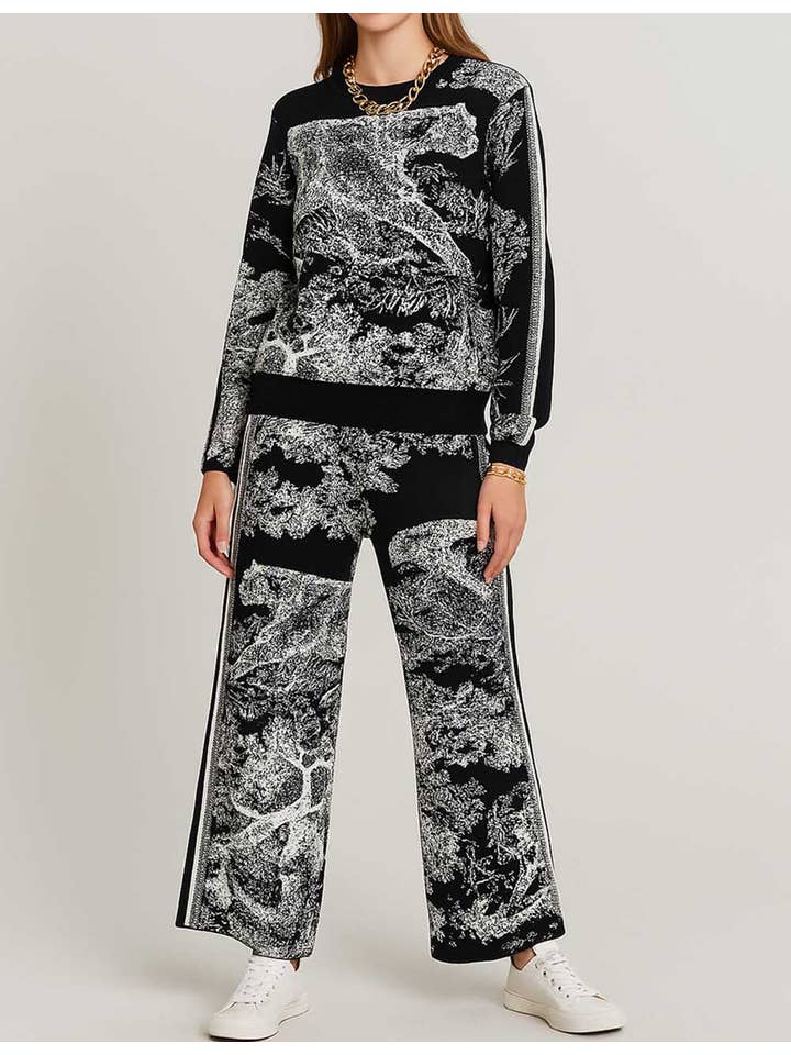 Sweetkama - Wholesale Lounge Set - Women's - Ladies Color Block Tiger Pattern Knit Sweater & Pants 2PCS Set13