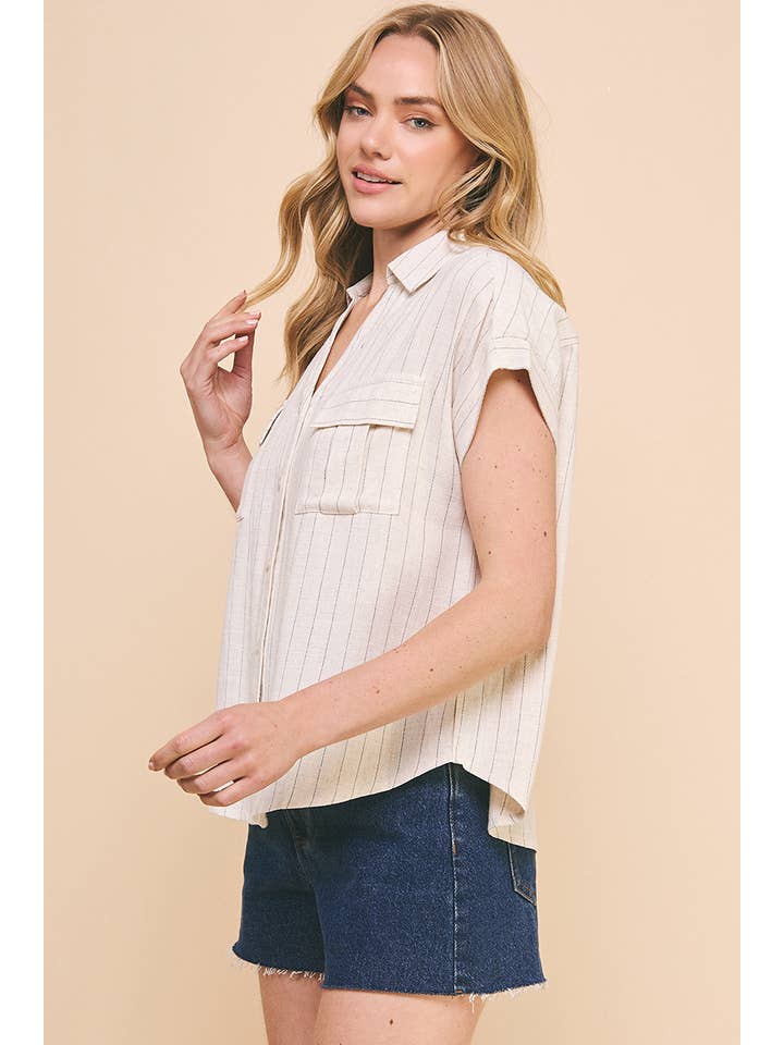 Allie Rose - Wholesale Button Down Shirt - Women's - Dolman V-Neck Shirt in Linen Blend5
