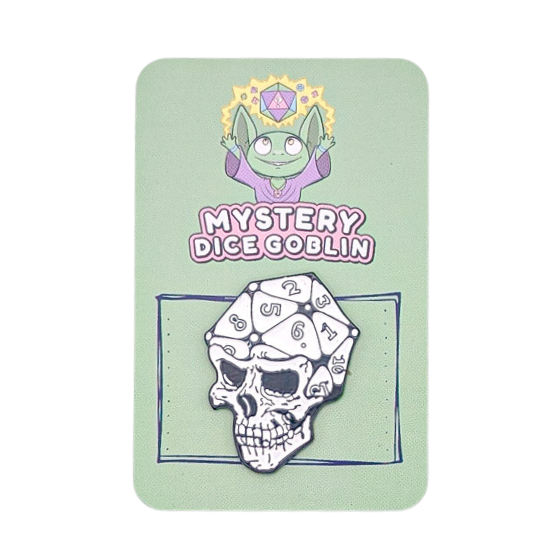 Mystery Dice Goblin – wholesale Lapel pin/button – D20 Skull Pin1