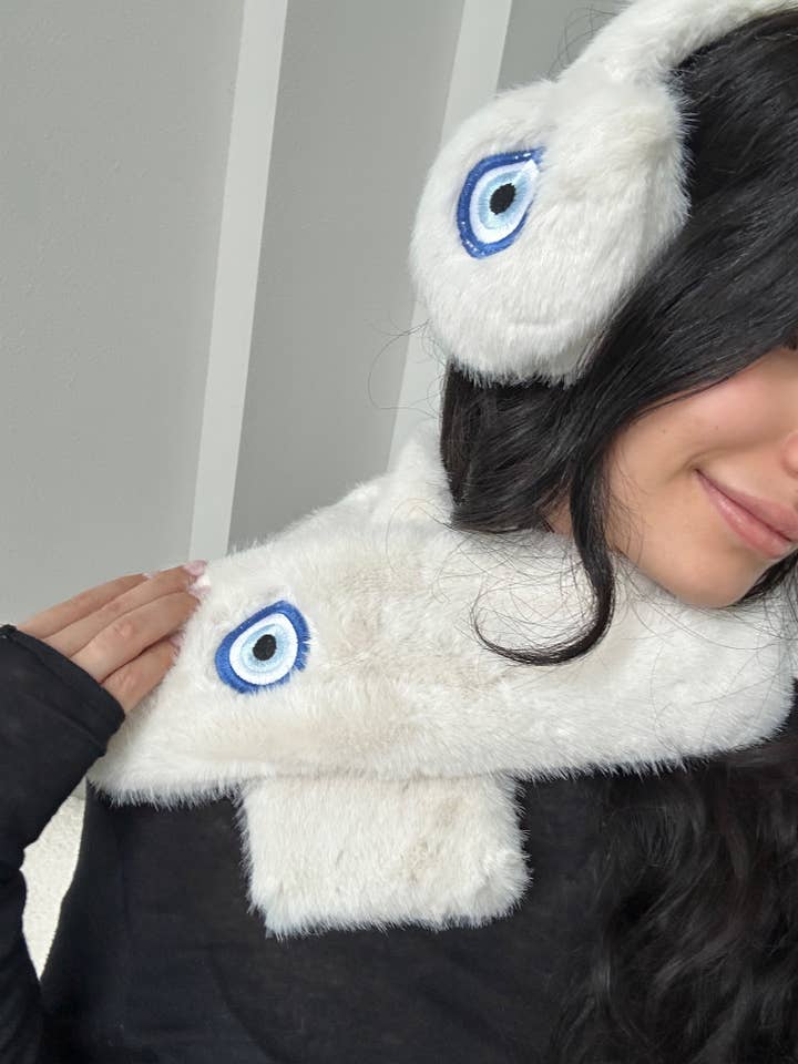 Faux Fur Evil Eye Earmuffs / Scarf for wholesale by FRESHALAMODE / fashionably protected