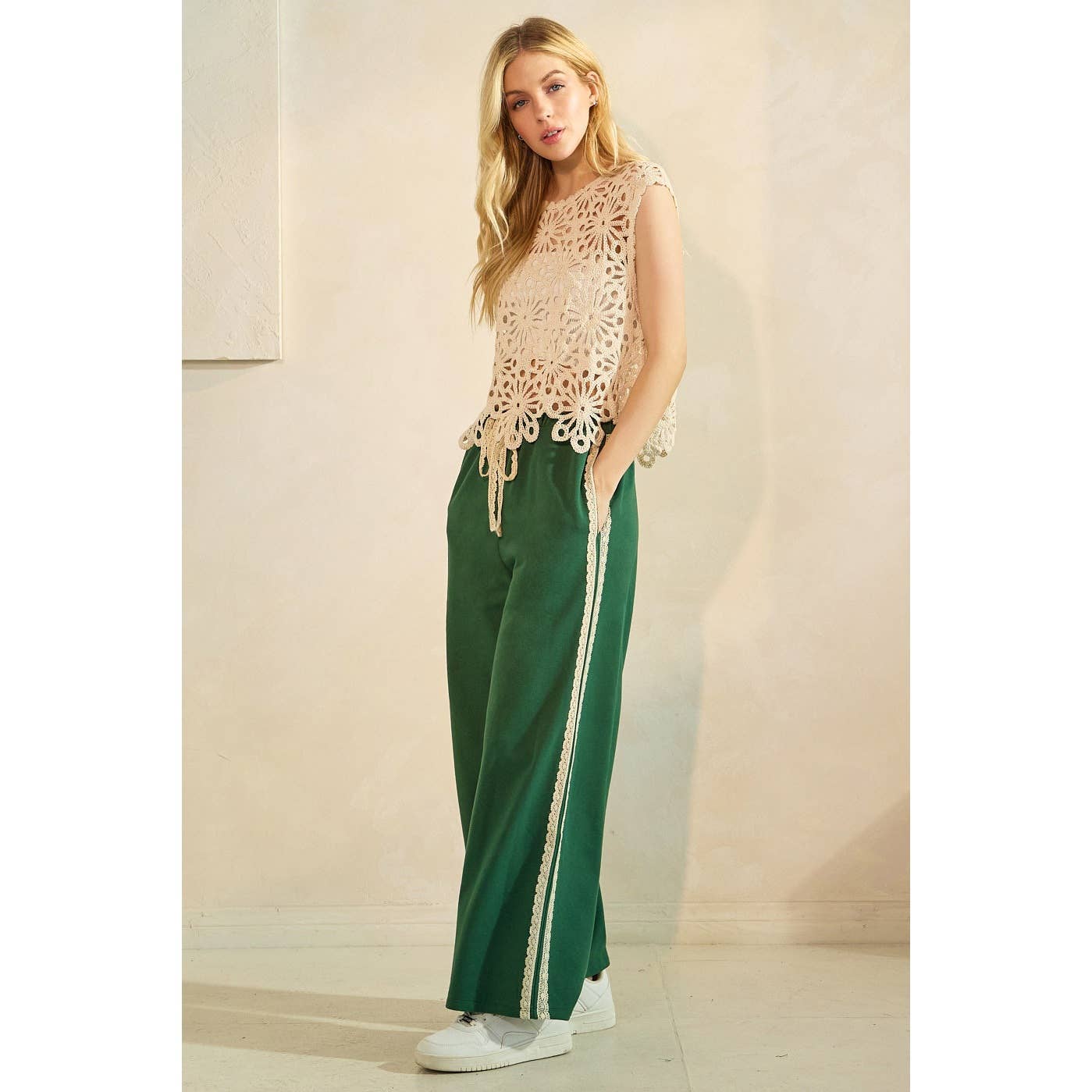 mittoshop - Wholesale Pants - Women's - LACE STRIPED ELASTIC WAIST TERRY SWEATPANTS13