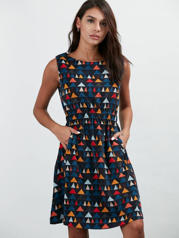 Triangle Print Corduroy Dress Black for wholesale on Faire
