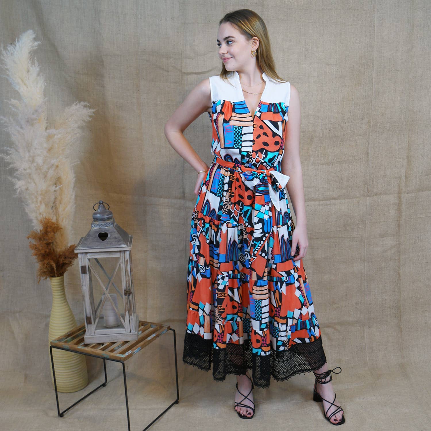 Lalipop Design - Wholesale Dress - Women's - Long Sleeveless Voile Dress with Black Embroidery Detail2