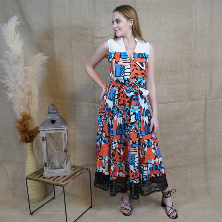 Lalipop Design - Wholesale Dress - Women's - Long Sleeveless Voile Dress with Black Embroidery Detail2