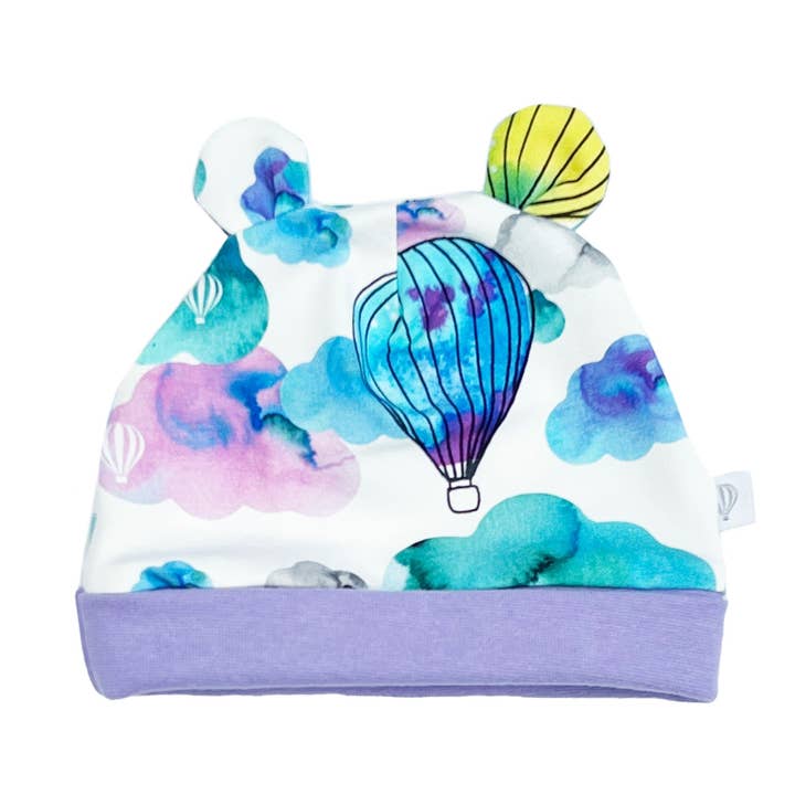 Hot Air Balloons Organic Hat (with Ears) Purple for wholesale by My Mini Munch