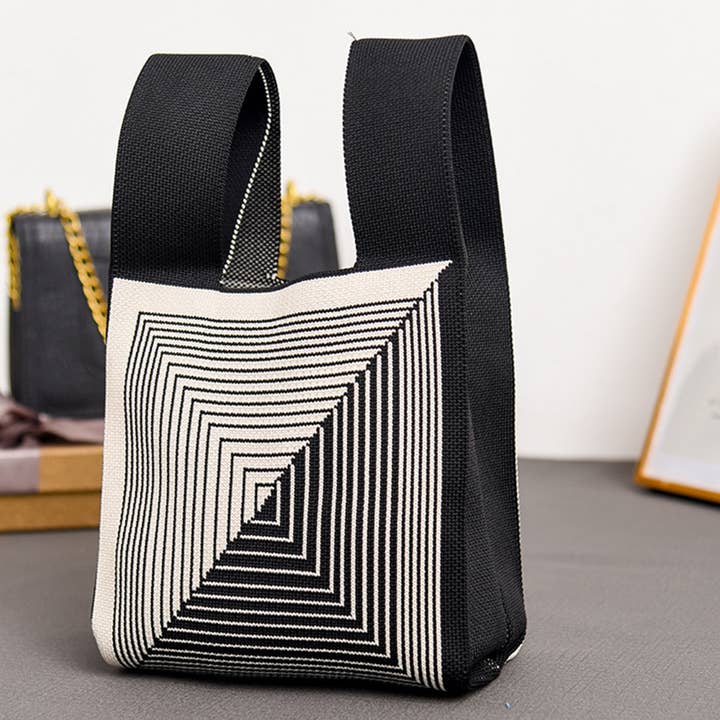 ACCITY - Wholesale Tote Bag - Women's - COW PATTERN CUTE KNOT WRISTLET KNITTED TOTE BAG_CWAB0880