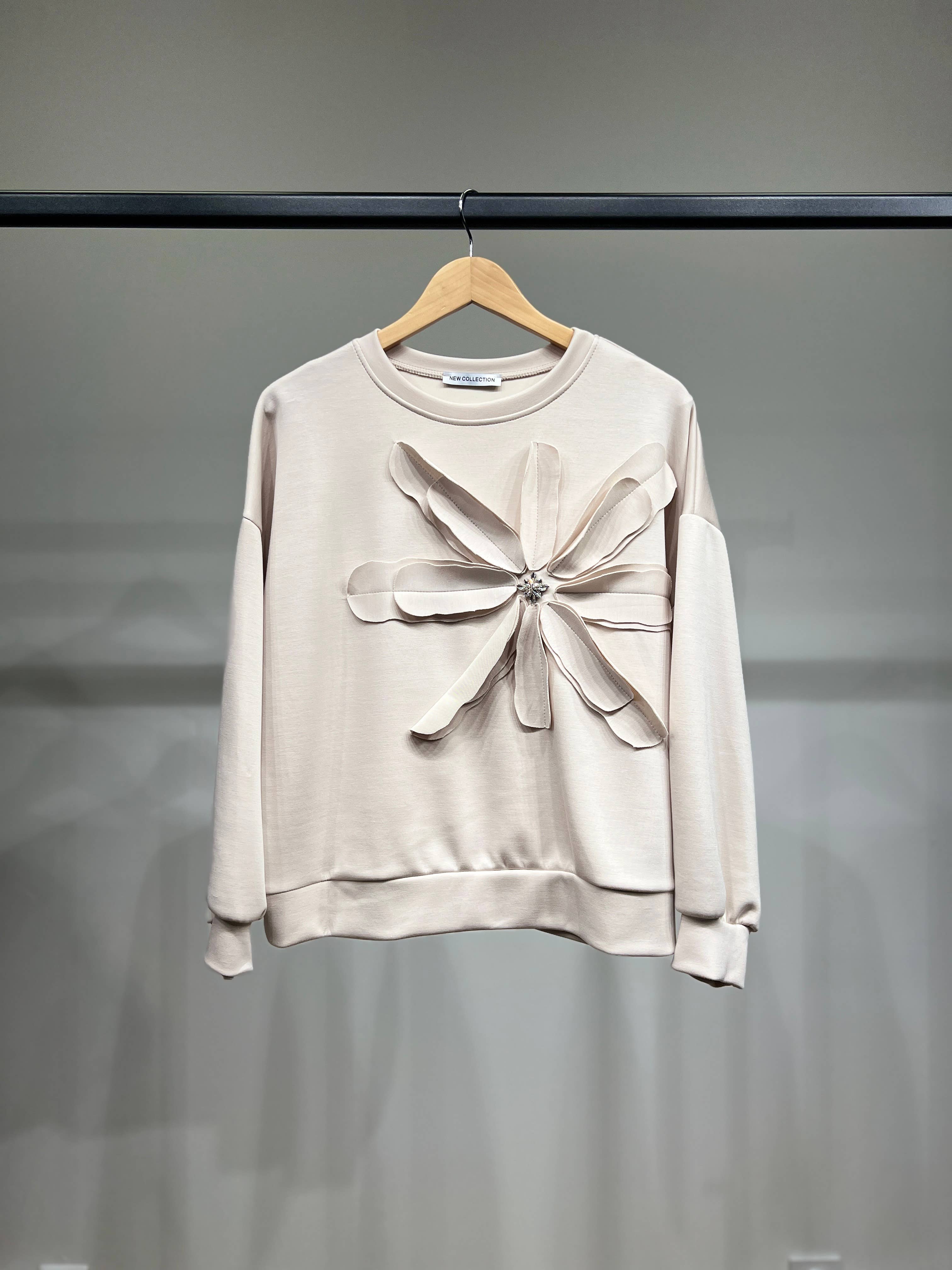 L'Emotion - Vente Sweat-shirt – femme - Sweatshirt Chiné Bijoux Fleur Cousue Viscose/Élasthanne 0