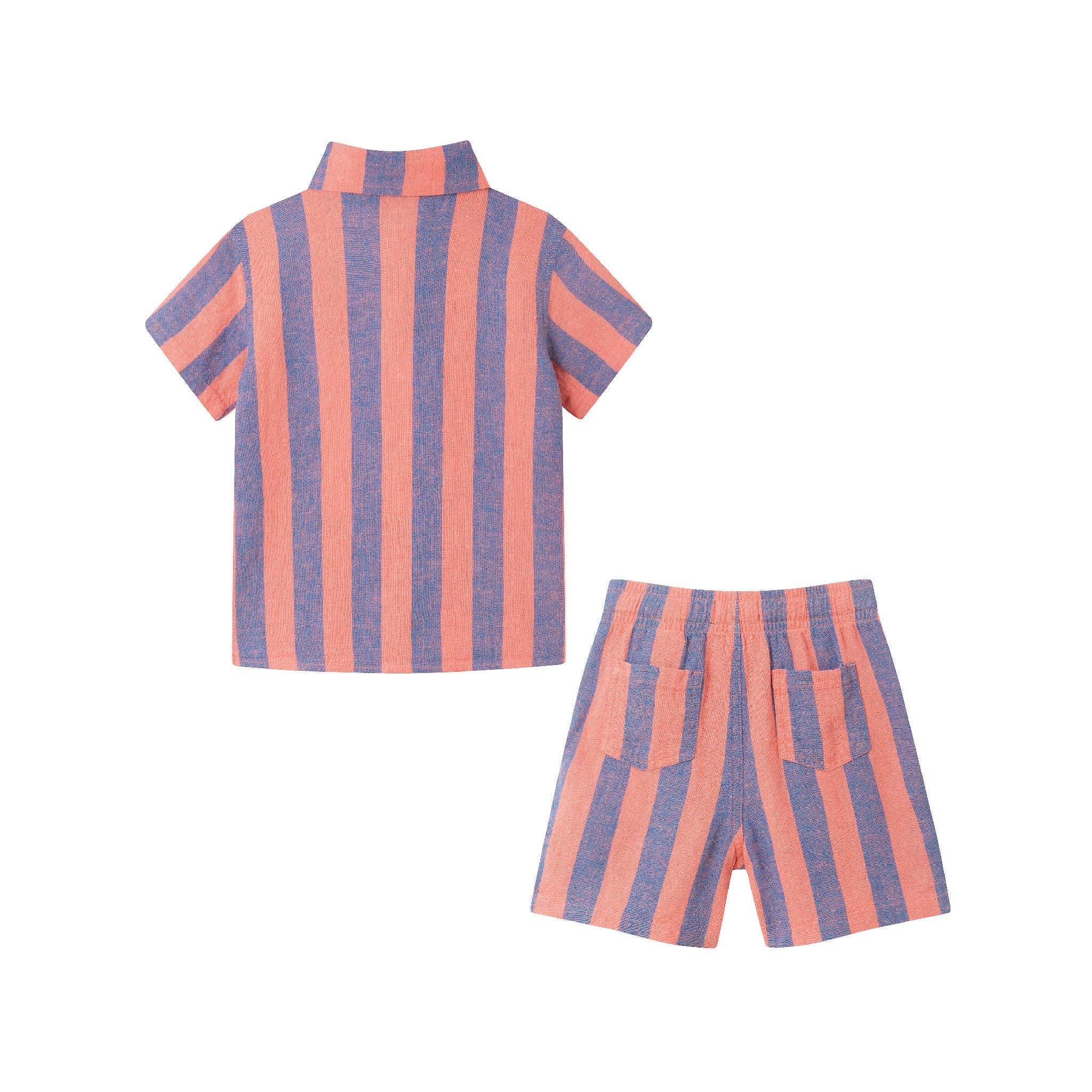 Kids (2-8) 2-Piece Striped Buttondown Set | Coral & Blue for wholesale on Faire5