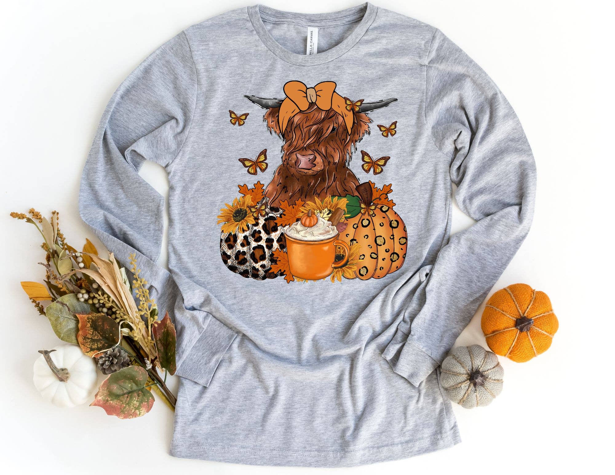 The Shirt Company - Wholesale T-Shirt (Graphic) - Women's - Fall Highland Cow Long Sleeve Shirt - Fall Shirt1
