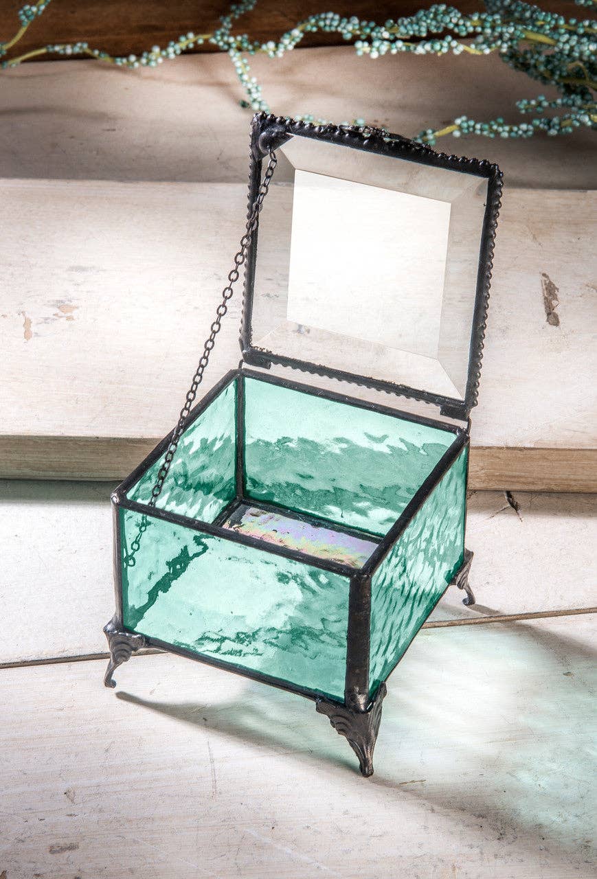 J Devlin Glass Art & Bert Anderson Collection - Vente Boîte/rangement à bijoux - Boîte 910 Boîte en verre bleu Windsor1