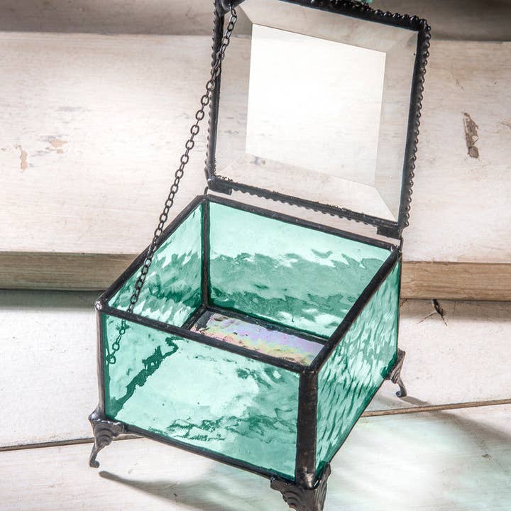 J Devlin Glass Art & Bert Anderson Collection - Vente Boîte/rangement à bijoux - Boîte 910 Boîte en verre bleu Windsor1