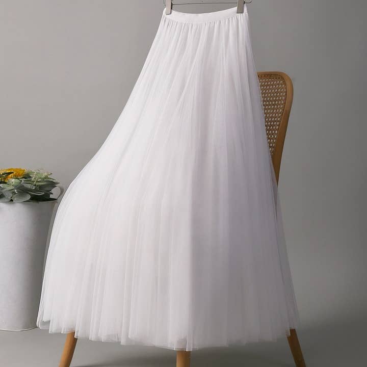 ACCITY - Wholesale Skirt - Women's - SOLID COLOR ELASTIC-WAIST MESH TULLE A-LINE SKIRT_CWBLS03726