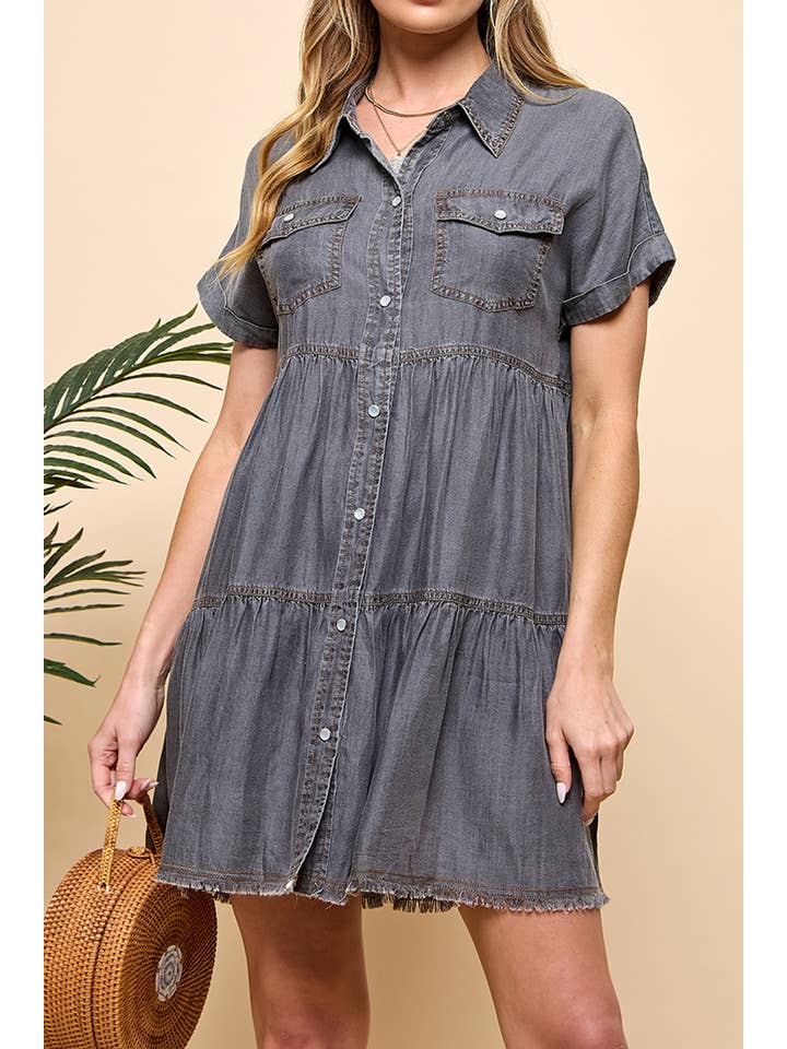 TIERED BUTTON DOWN DENIM DRESS for wholesale on Faire12
