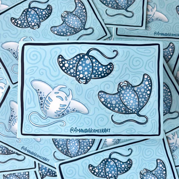 Manta Ray Sticker Sheet, 4”x6” for wholesale by Amanda Vermeer Art