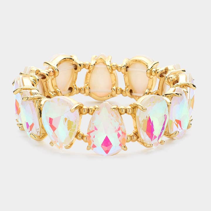 Sensibling Corp. - Wholesale Charm/dangle bracelet - Teardrop Glass Stone Cluster Stretch Evening Bracelet
13