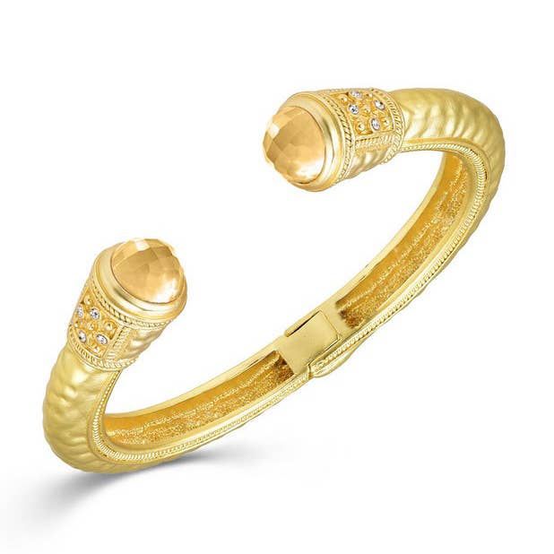 NY Jewelry House - Wholesale Cuff Bracelet - Gold Hammered Stone End Bangle