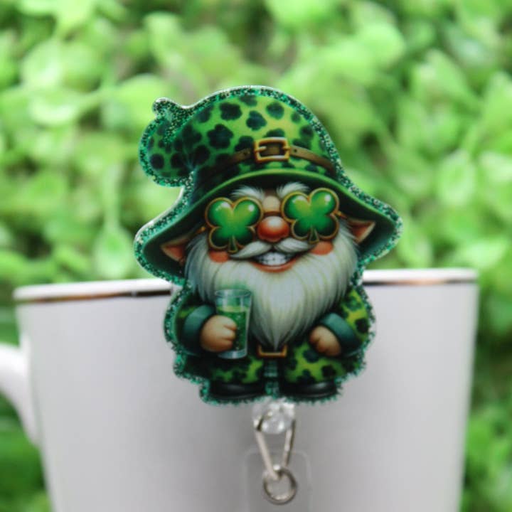 Groovy St. Patrick's Day Gnome Badge/ID Holder Reel for wholesale by Hylidae Boutique