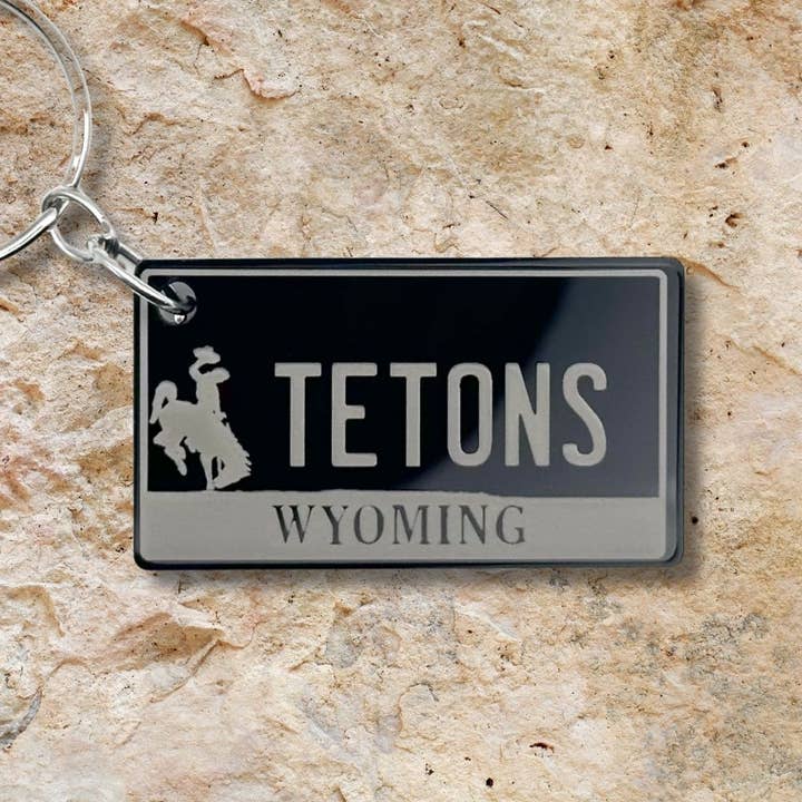 Wyoming mini License plate keychain USA souvenir tags gifts for wholesale by Harkak Creative