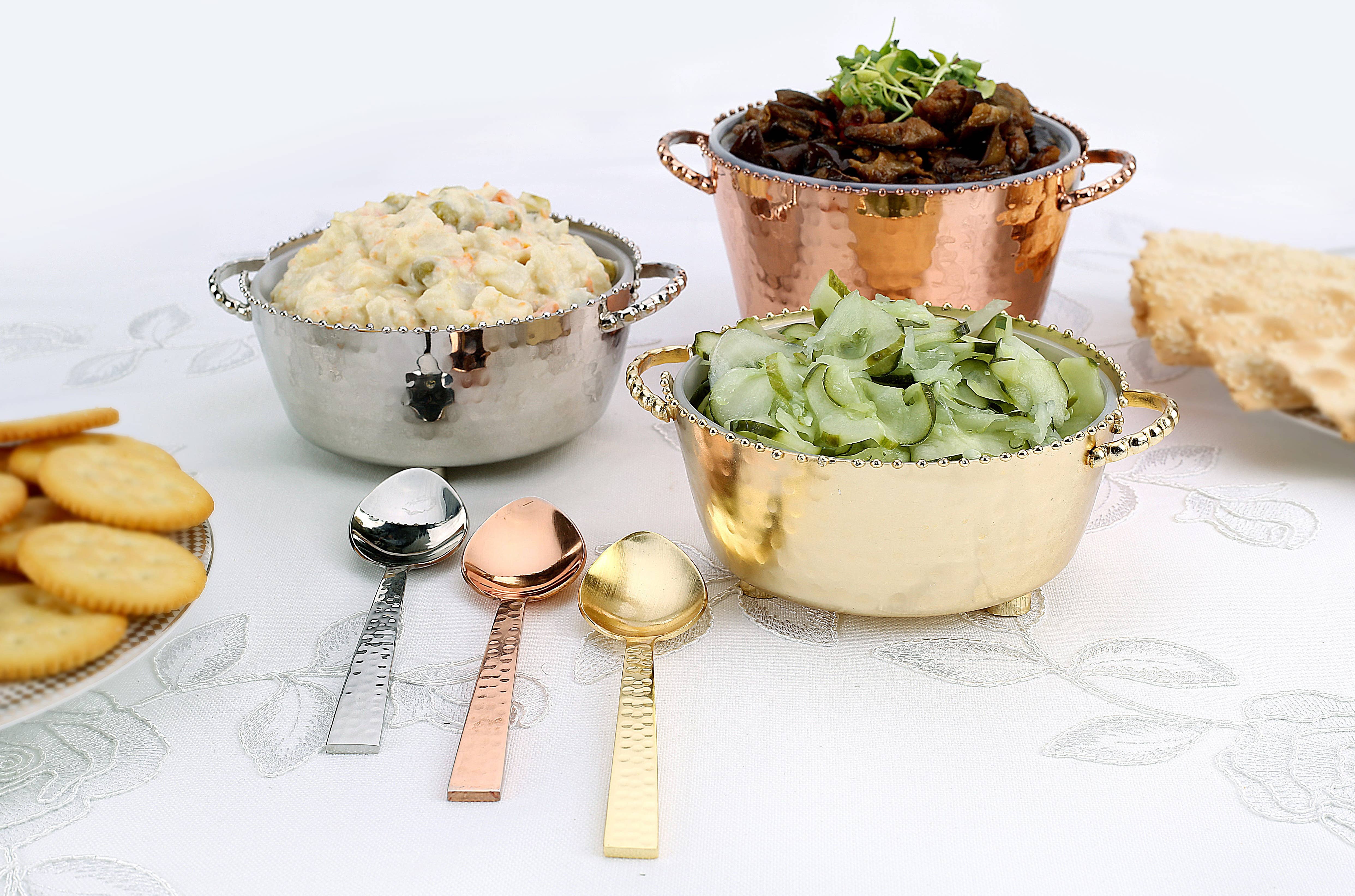 CLASSIC TOUCH DECOR INC. - Wholesale Decorative Plate/Dish/Bowl - Small Beaded Container Bowl With Spoon - Copper1