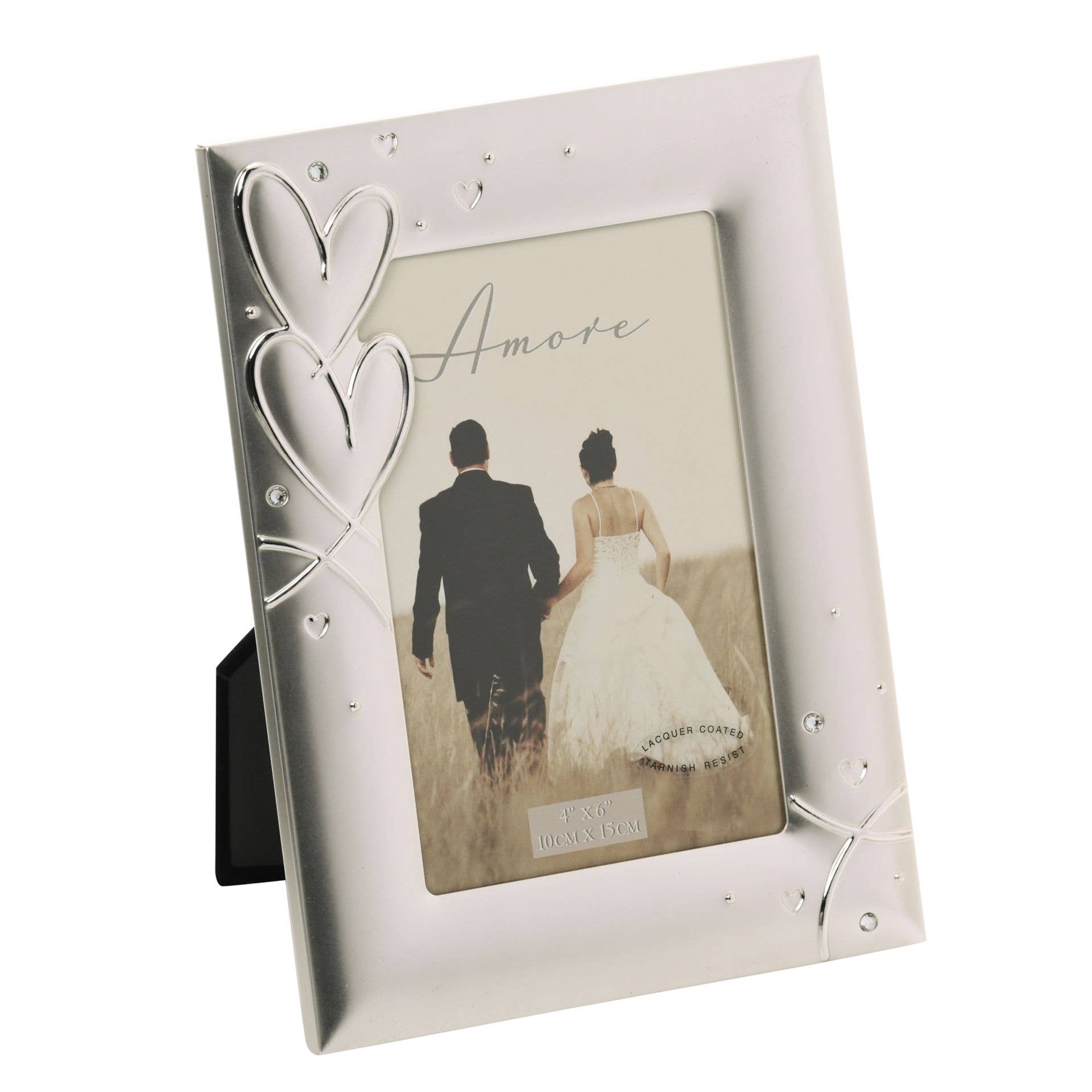 WIDDOP and Co. - Wholesale Fotolijst - Amore verzilverd frame met hartjes en kristallen 4" x 6"1