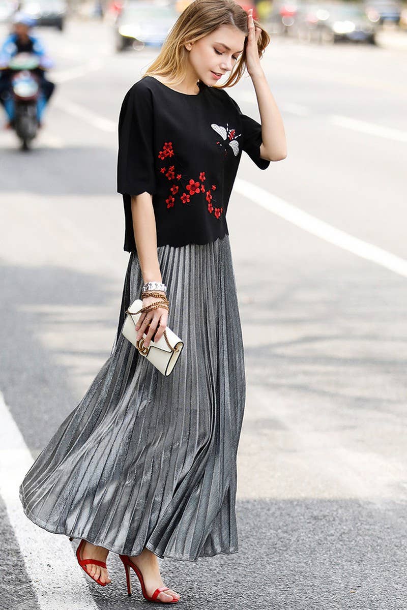 NINEXIS - Wholesale Skirt - Women's - CWBLS00716_PLUS SIZE HIGH WAIST PLEATED MAXI SKIRT GOLD7