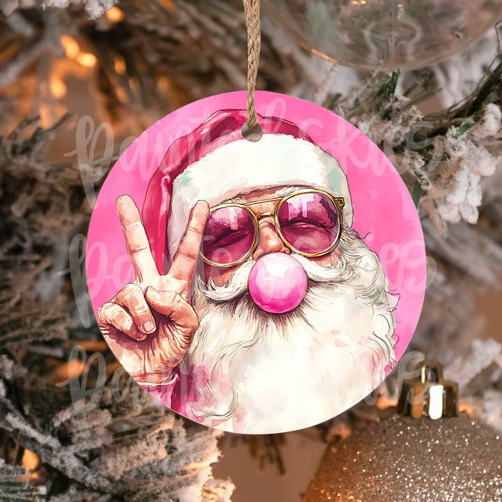 Painted Skies - Wholesale Ornament - Pink Preppy Santa Claus Bubblegum Christmas Ornament