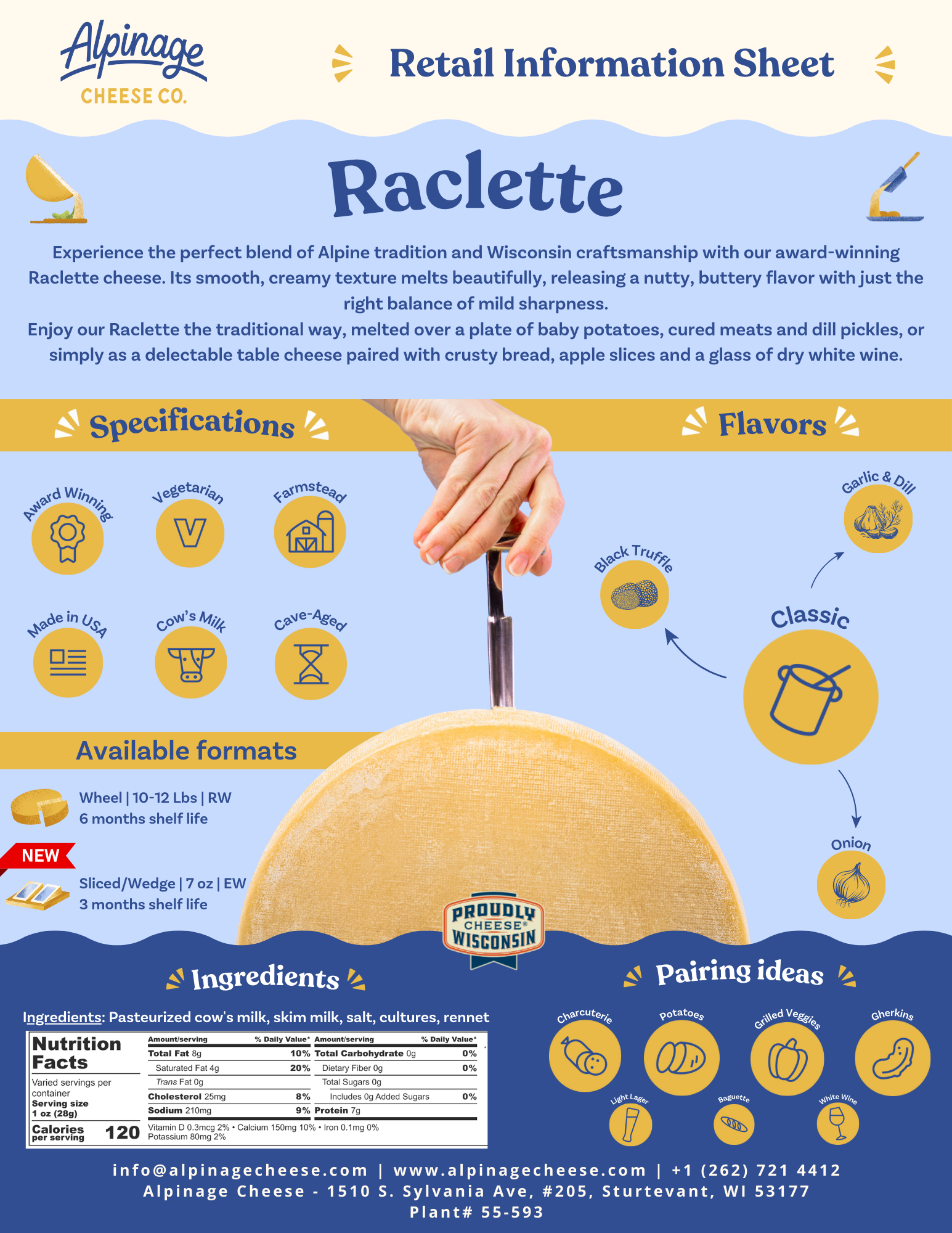 Alpinage Cheese Co. - Wholesale Cheese - Raclette Cheese - 5 Pounds Cut (Half Wheel)7