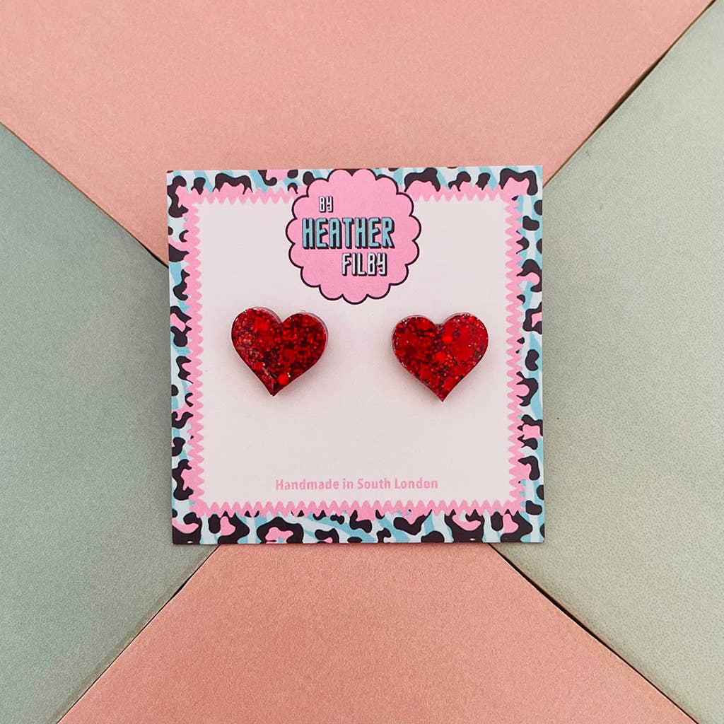 By Heather Filby – wholesale Stud/post earrings – Heart Stud Glitter Earrings (MORE COLOURS) - Best Seller4