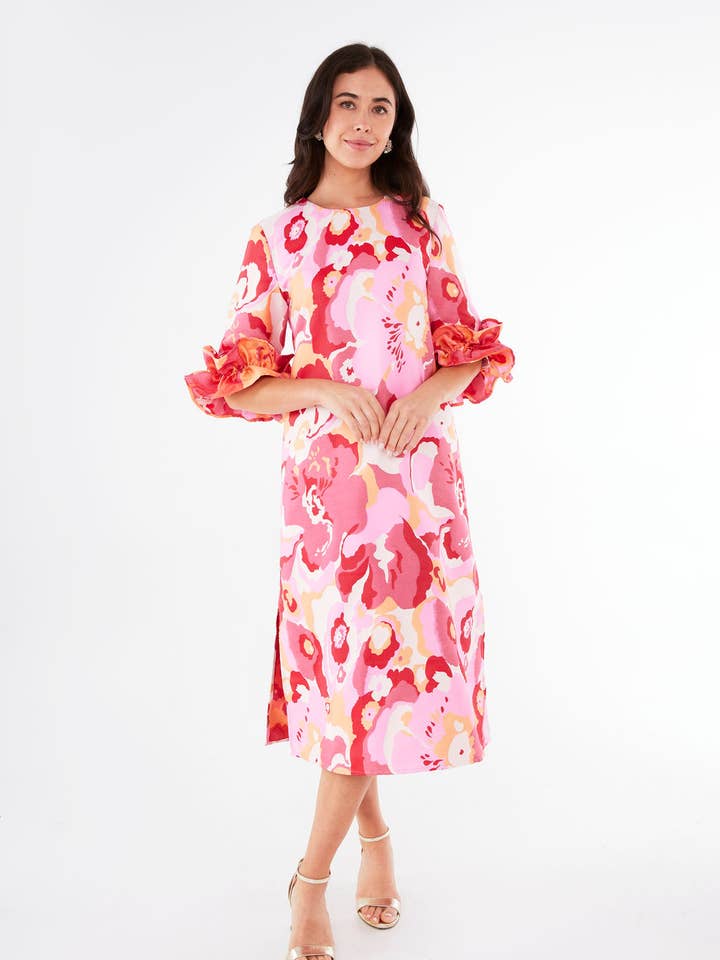 Abbey Glass - Wholesale Dress - Women's - Bronwyn Dress Pink Retro Jacquard