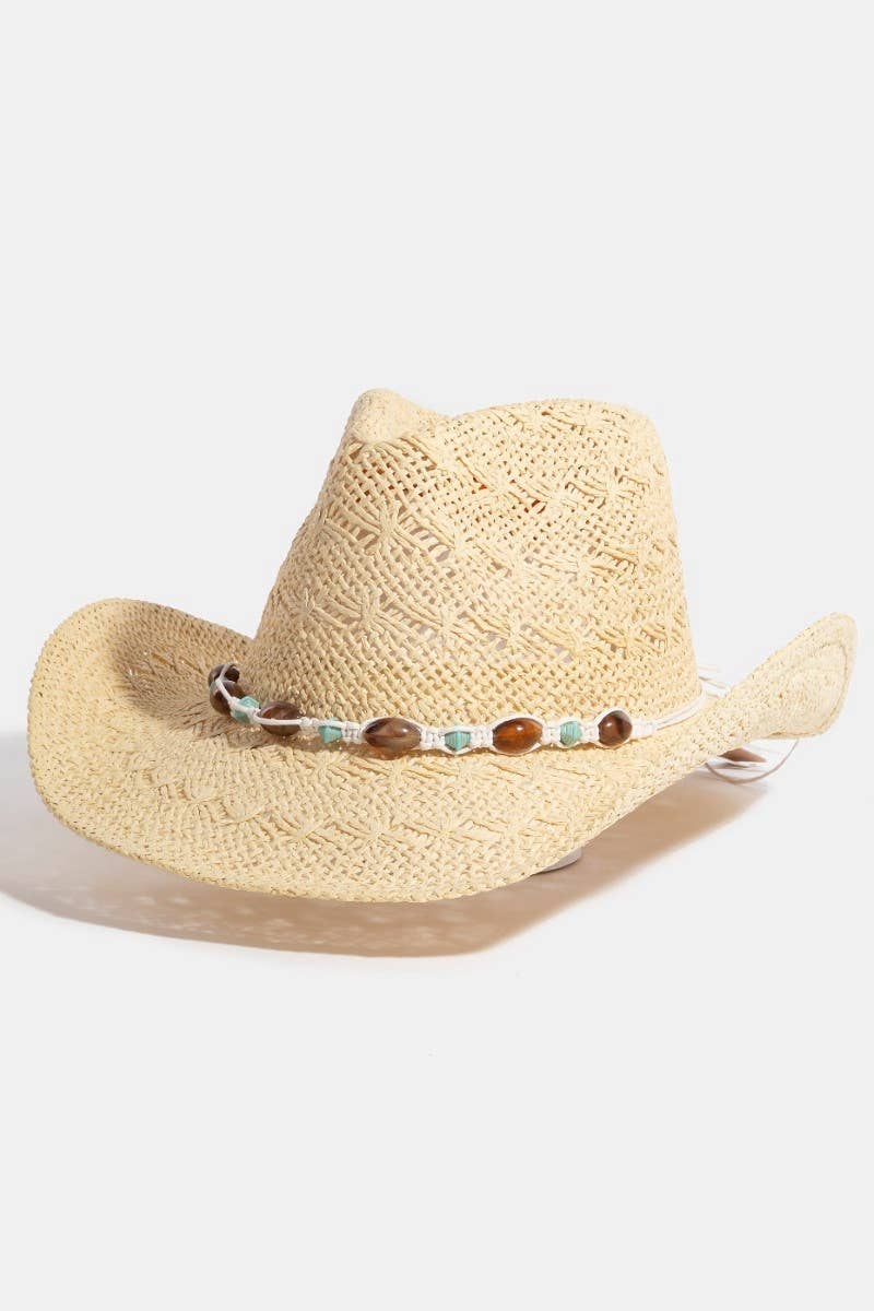 Collections by Fame Accessories - Wholesale Straw Hat - Women's - Mixed Beaded And Rope Western Fedora Straw Hat6