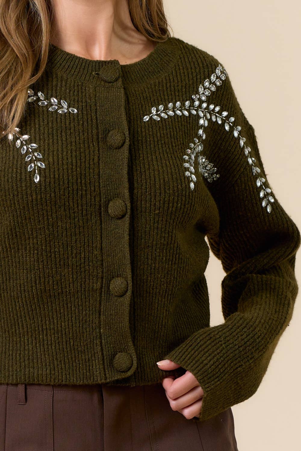 Lalavon - Wholesale Cardigan - Women's - Sparkle Rhinestone Detailed Sweater4