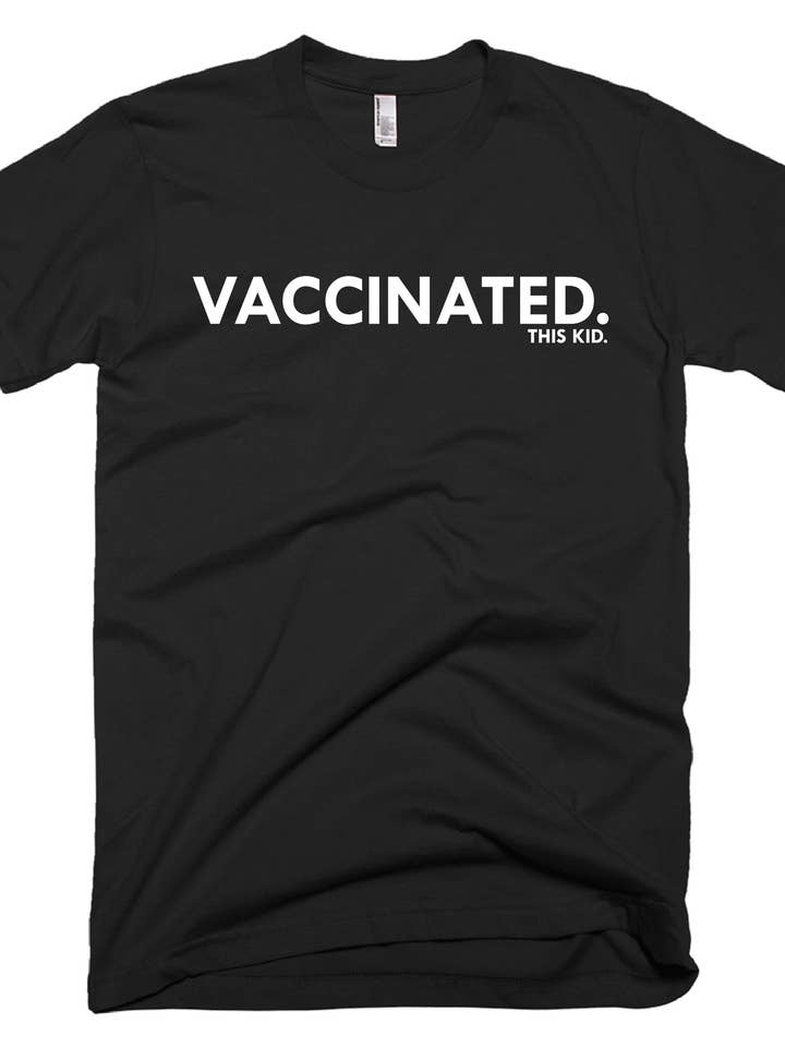 THIS KID SUPPLY CO. - Vaccinated Tee - White on Black (Adult sizes) for wholesale by This Kid Clothing Co.