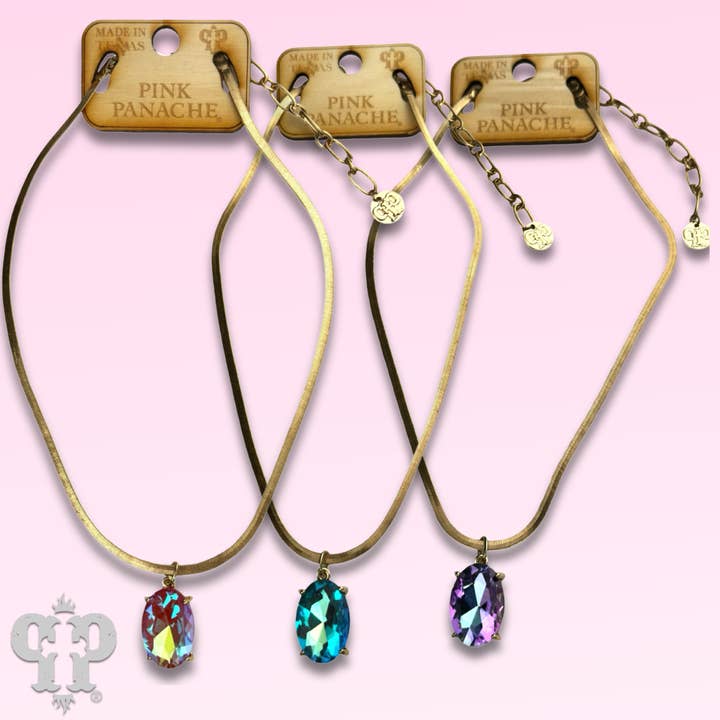 Oval rhinestone pendant necklace for wholesale by Pink Panache Brands