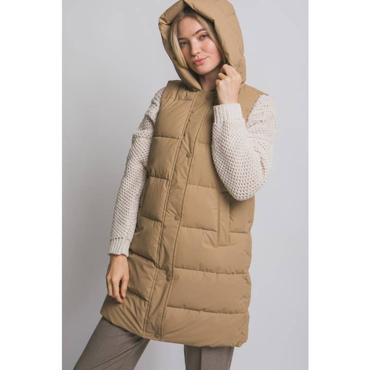 Paperdoll – wholesale Väst - Dam – Lång vadderad väst med huva6