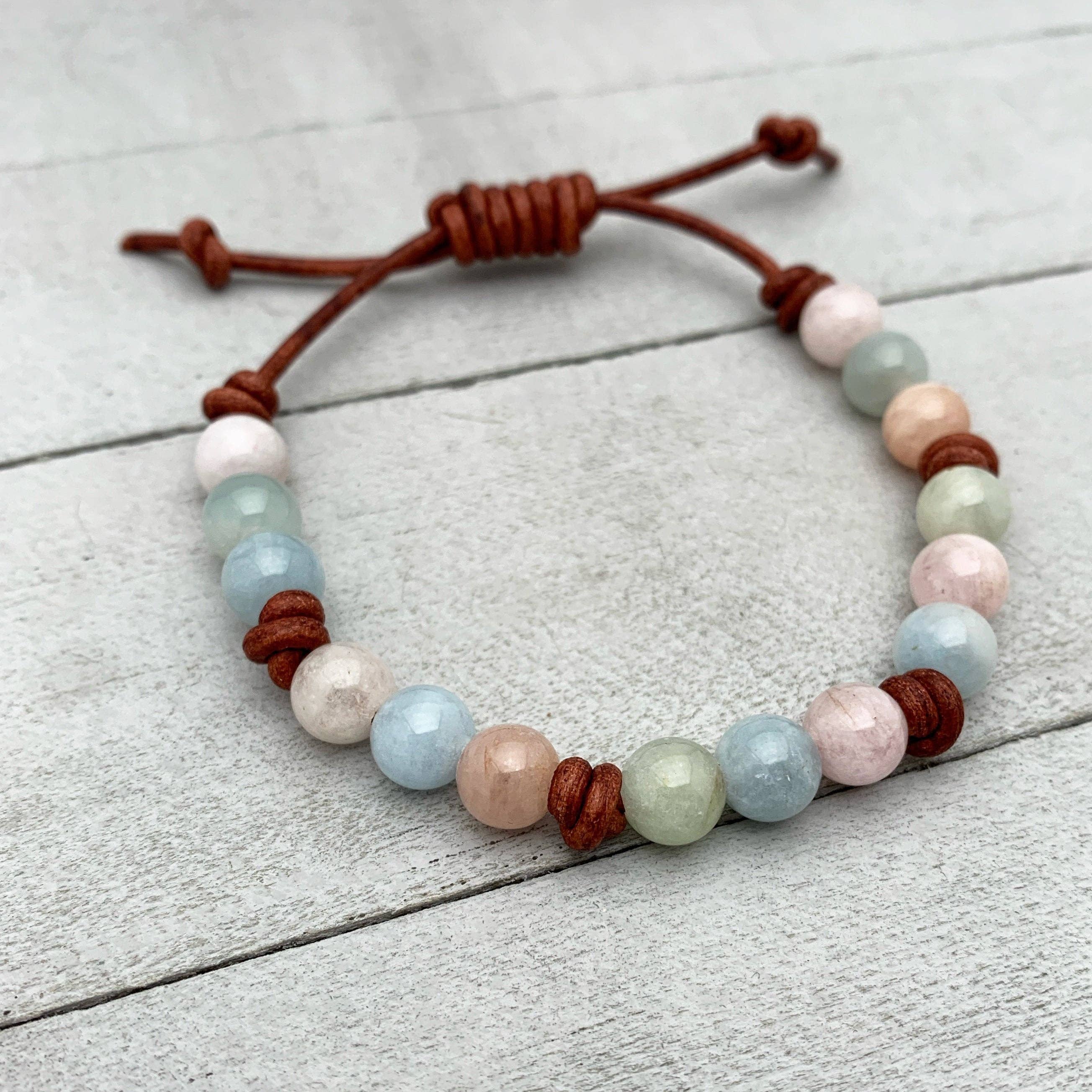 Sunlight Silver Jewelry – wholesale Pärlarmband – Beryl ädelsten läderarmband. Morganit, akvamarin, smaragd, heliodor2