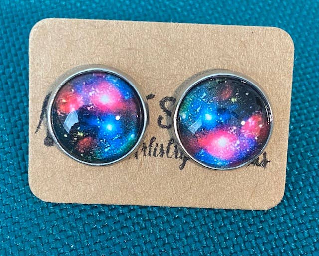 SMA Artistry Creations - Wholesale Stud/Post Earrings - 12mm Galaxy design glass cabochon stud earrings29