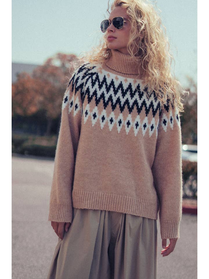 Fashion Week - Wholesale Knit Sweater - Women's - Wool Blend Fair Isle Pattern Turtleneck Sweater12