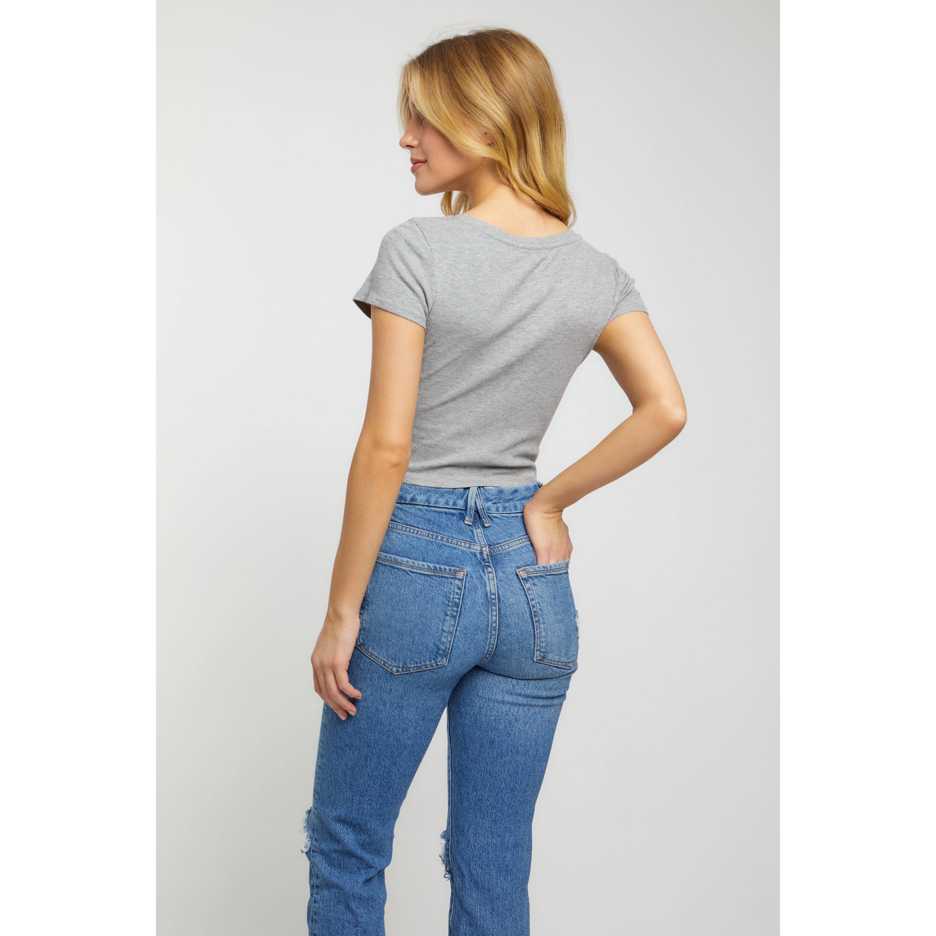 Popular 21 – wholesale Knit top – Women's – Crew Neck Short Sleeve Rib Knit Solid Tee11