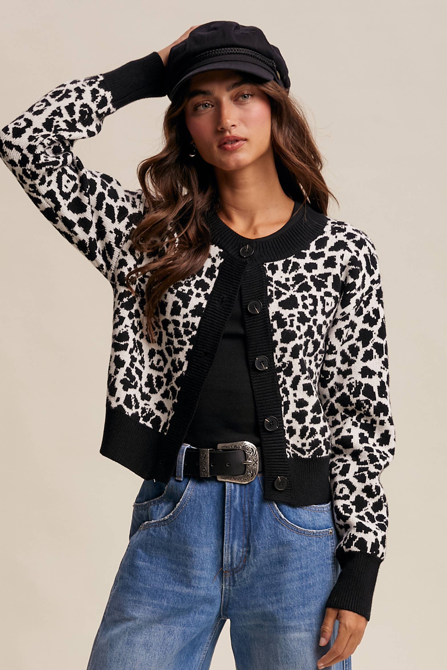 Listicle - Wholesale Cardigan - Women's - Leopard Knit Button-Up Cardigan LSW10010