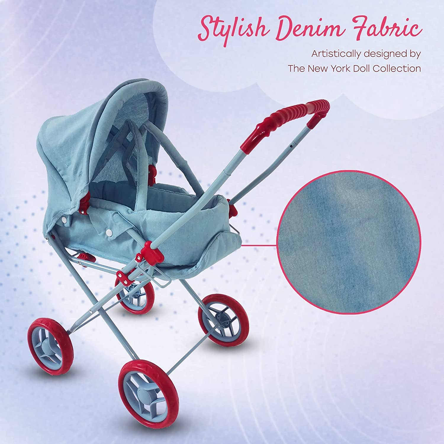 The New York Doll Collection - Wholesale Doll Stroller - Kids - Heart Printed Doll Bassinet Stroller with Travel Carry Bag12