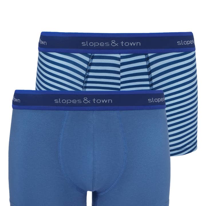 Bamboe boxershorts hemelsblauw/lichtblauwe strepen (2-pack) voor wholesale door Slopes&Town