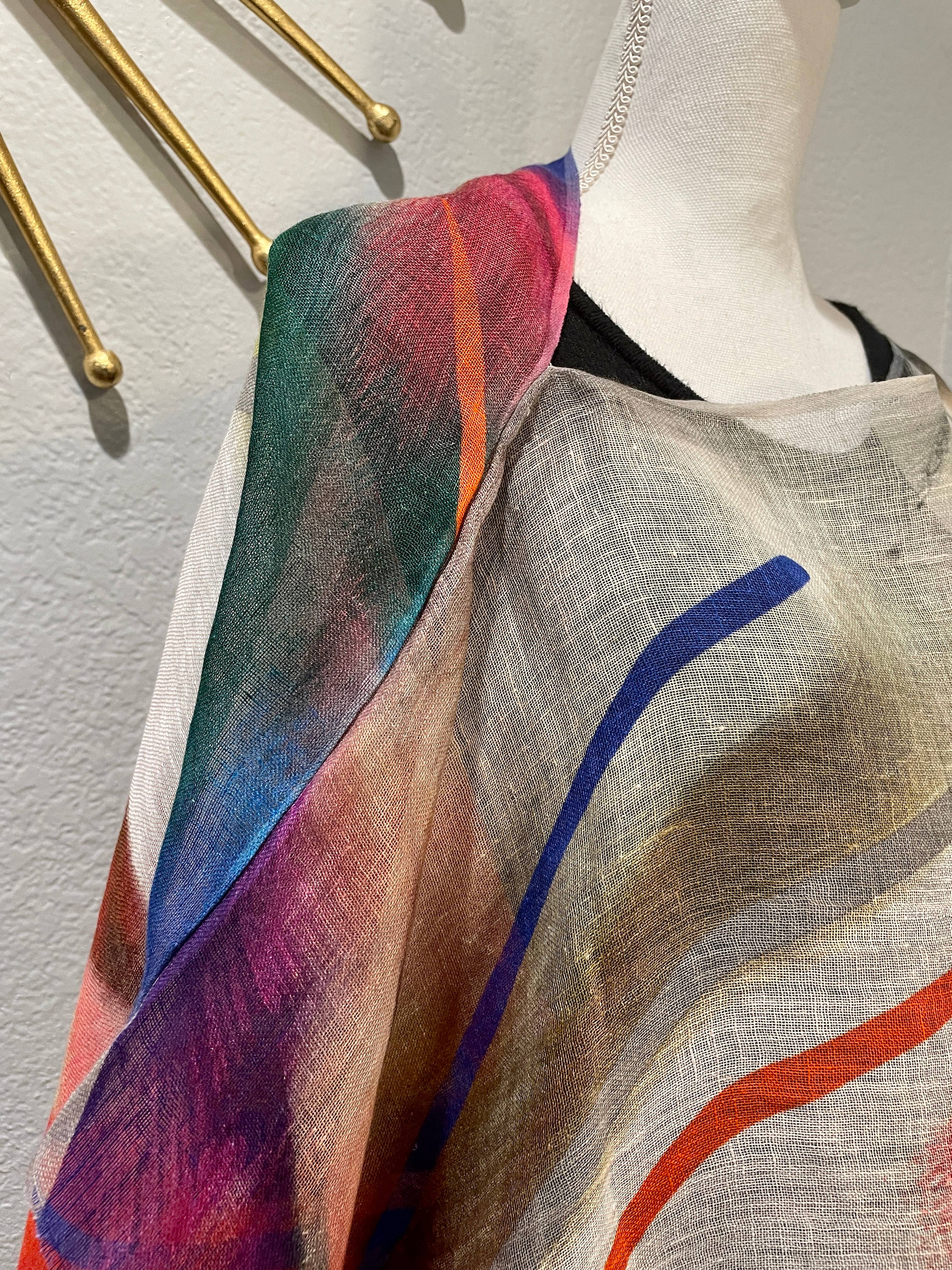 In Style Scarves - Wholesale Poncho - Women's - 732/C Linen Poncho/Cape in Abstract Watercolor Patterns2