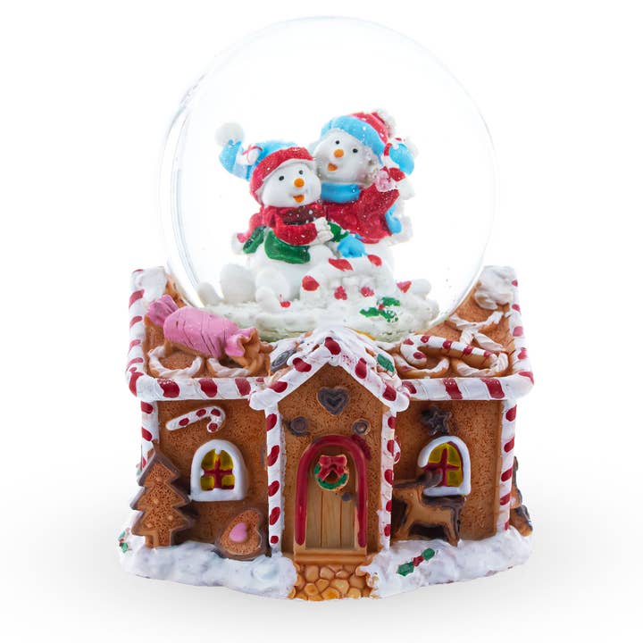 Gingerbread Cottage Snowmen Romance Musical Water Snow Globe for wholesale by BestPysanky