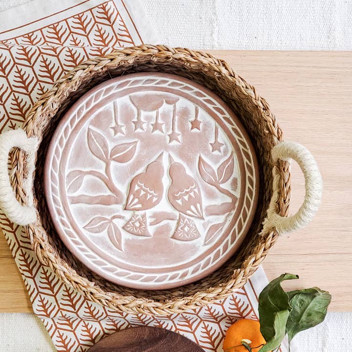 Handmade Bread Warmer & Wicker Basket - Lovebirds Round for wholesale by KORISSA