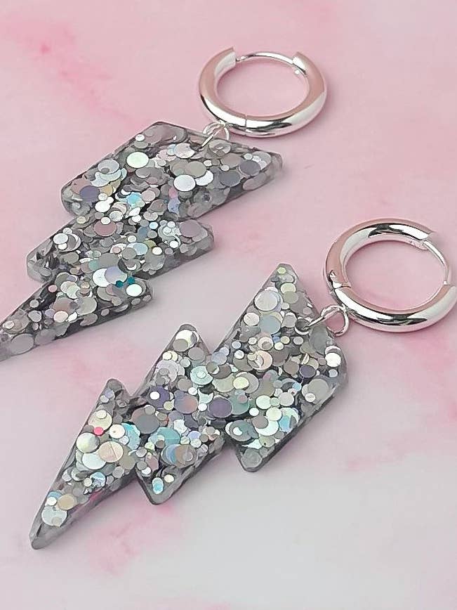 Aquarius lighting bolts - silver Resin Earrings for wholesale by ThatsSewLauraUk